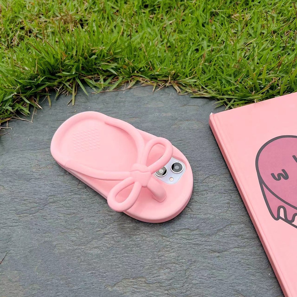 Ốp Điện Thoại Mềm Chống Rơi Họa Tiết Dép Đính Nơ Hồng Hoạt Hình Cho Iphone Xs Max XR 11 12 13 Pro Max