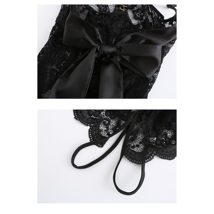 Đồ lót sexy đồ ngủ bodysuit ren nơ ngực mở trắng dây treo đồ ngủ một mảnh đồng phục Cosplay xẻ nóng bỏng