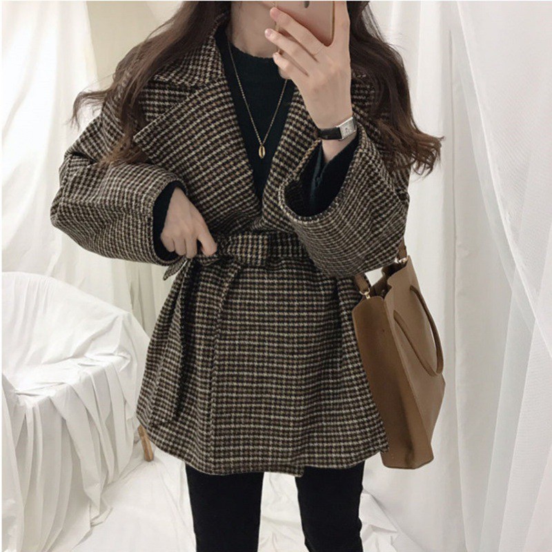 Áo Khoác Dạ Kẻ Nữ - Họa Tiết Răng Sói - Áo Dạ 2 Lớp - Titto Closet