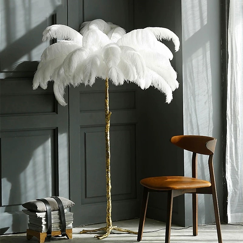 Đèn sàn để phòng ngủ, phòng khách lông vũ Ostrich Lamp cao cấp