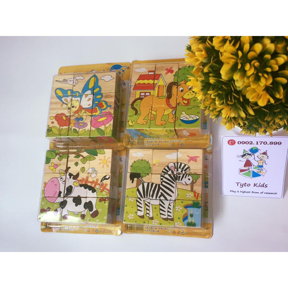 Combo 10 bộ ghép hình 6 mặt 3D 9 miếng cho bé (chọn mẫu)
