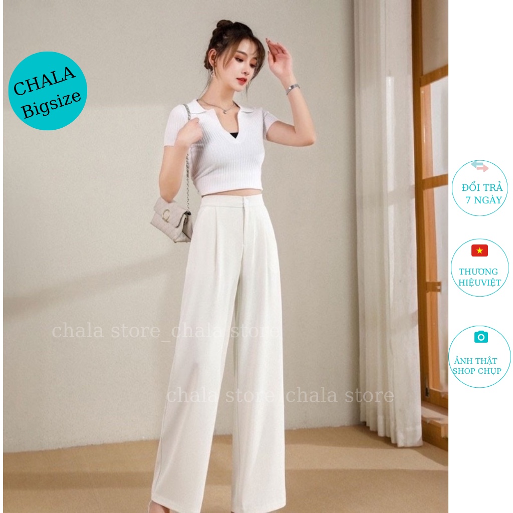 Quần Đũi Suông Nữ Dài Lưng Chun Vải Mềm Chala  Cạp Cao Mặc Đi Làm Đi Học