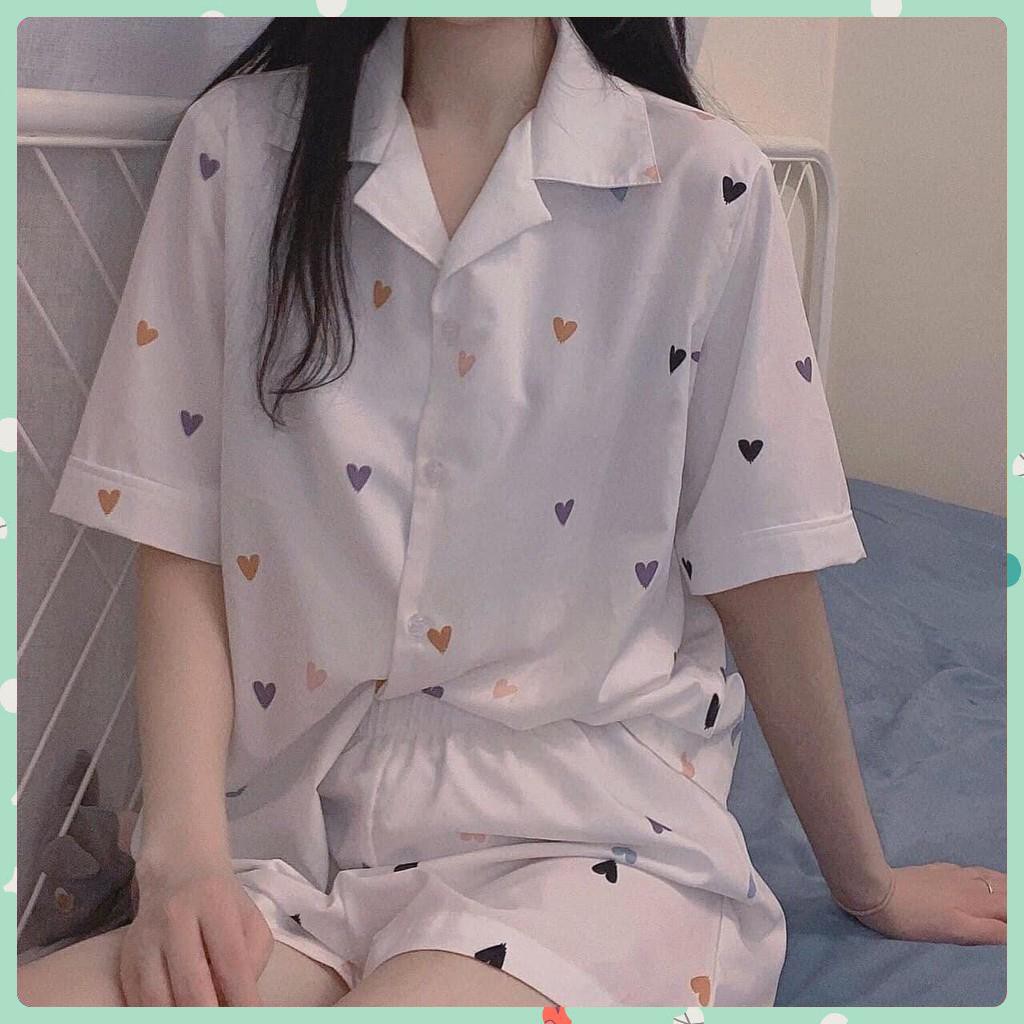 [FreeShip] Bộ PIJAMA Lụa Cao Cấp, Bộ Đồ Ngủ Nữ Trái Tim, Quần Áo Ngủ Nữ Đẹp Form Rộng