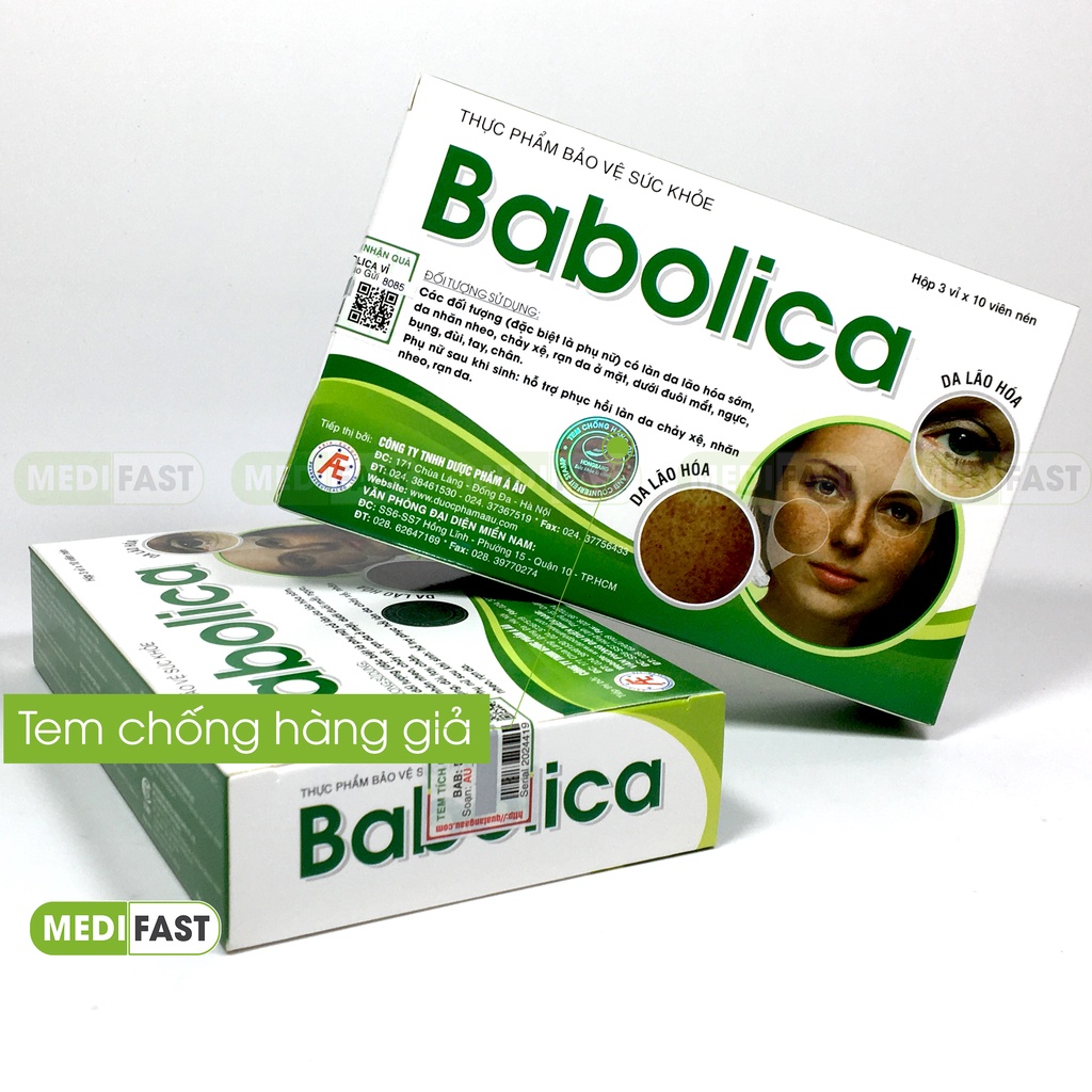 Viên uống ngăn ngừa lão hóa da Babolica - giảm nhăn, rạn da sau sinh, chảy xệ từ dịch chiết lá tre - Hộp 30 viên