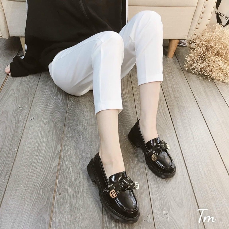 Giày lười da bóng nơ chữ mẫu mới