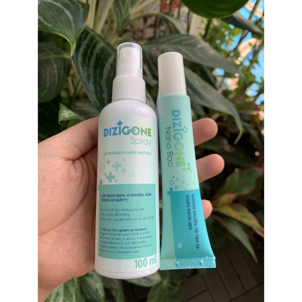 Bộ đôi Dizigone Spray 100ml và Dizigone nano bạc 25g bạc Kháng khuẩn lành vết thương tái tạo da ngăn ngừa sẹo