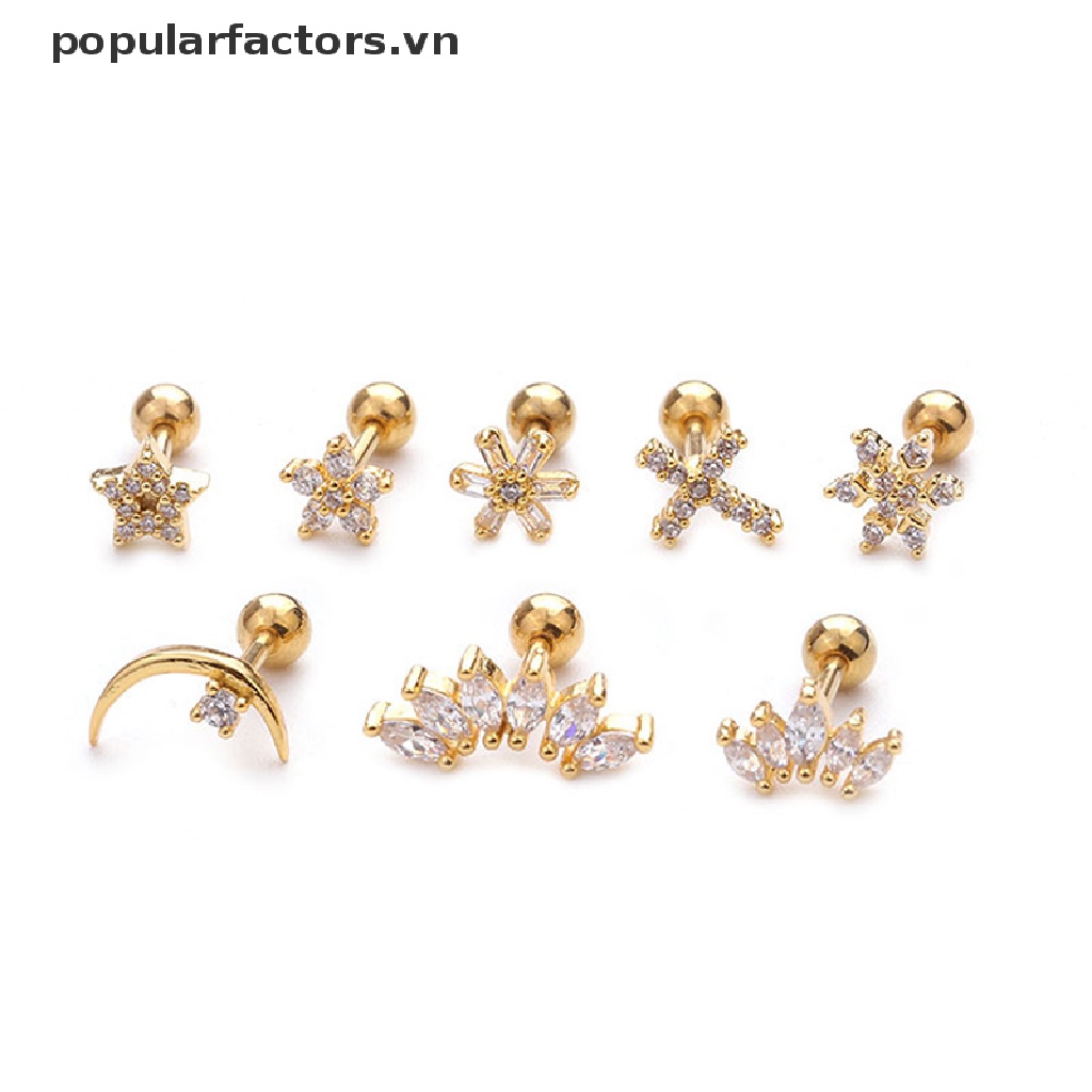 [Phổ Biến] Bông Tai Đinh Tán Helix Hình Thanh Tạ Pha Lê [VN]