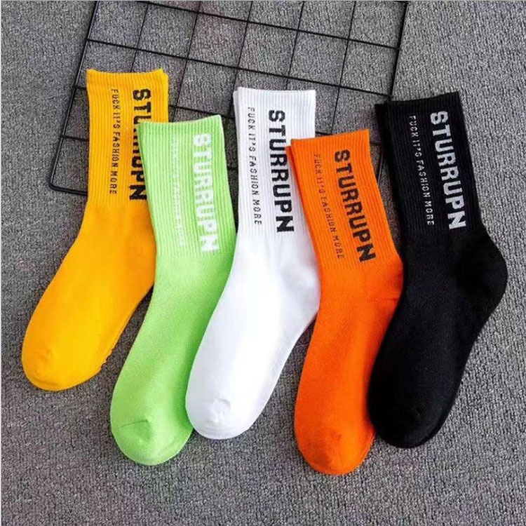 Tất IFNICEFUTURE vải cotton thoáng khí họa tiết chữ dài đến bắp chân phong cách thể thao bóng rổ đường phố