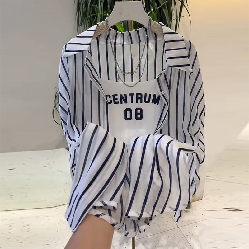 Áo Khoác Sơ Mi Tay Dài Họa Tiết Sọc Thời Trang Dành Cho Nữ