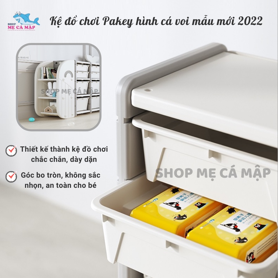 Kể để đồ chơi cho bé Pakey hình cá voi, Nhựa HDPE an toàn CAO CẤP