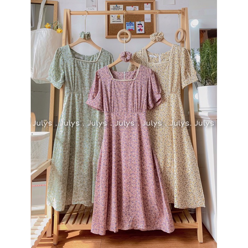 [Mã FAGREEN1505 giảm tới 30K đơn 99K] Váy midi hoa nhí cổ vuông ren (ảnh thật shop chụp kèm video)