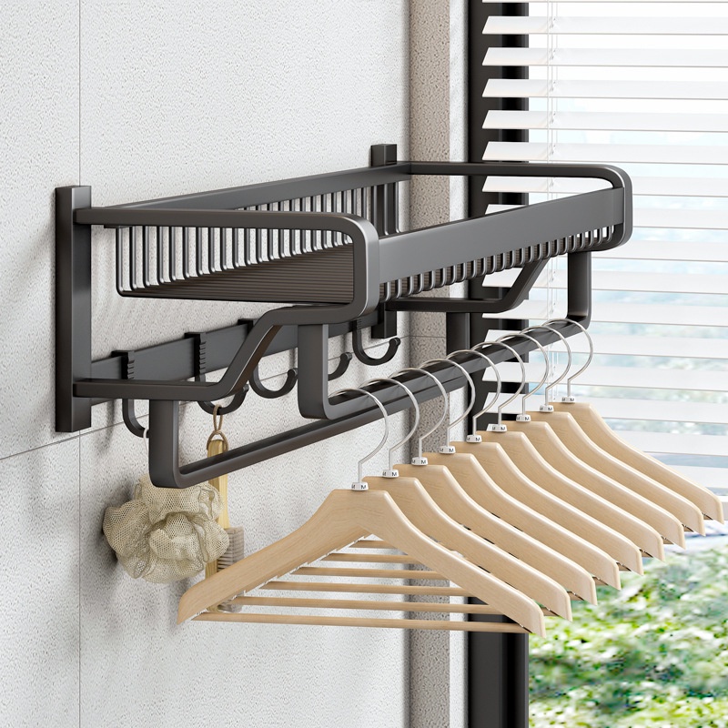 Gía để khăn tắm inox sơn tĩnh điện kết hợp kệ để đồ nhà tắm thiết kế sang trọng hiện đại, không cần khoan tường