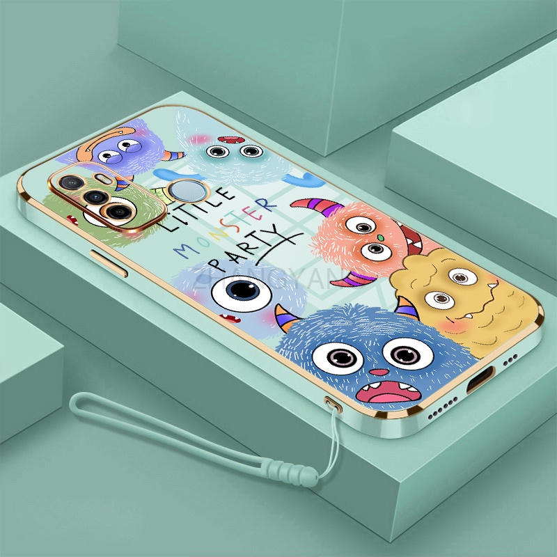 Ốp Điện Thoại silicone TPU Mềm Mạ Điện Họa Tiết Quái Vật Nhỏ Có Dây Đeo Cho oppo a53 a53 2020