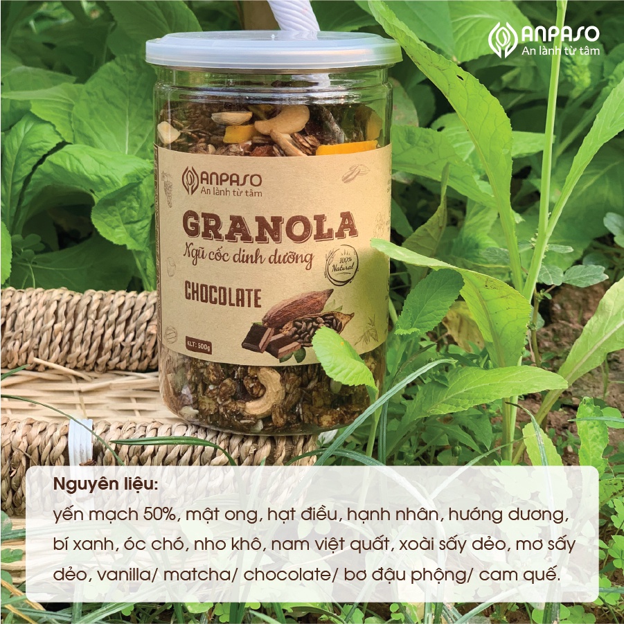 Granola Vị Chocolate Siêu Hạt Anpaso Ăn Kiêng,Giảm Cân,Eat Clean bổ sung dinh dưỡng, giữ vóc dáng, tốt cho tim mạch 300g