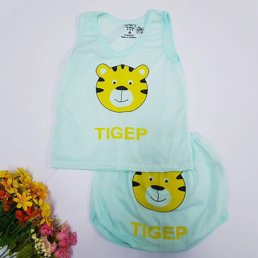 Bộ ba lỗ cotton 2 chiều cho bé trai gái sơ sinh quần áo trẻ em thoáng mát in hình ngộ nghĩnh từ 3-15kg – BCT12
