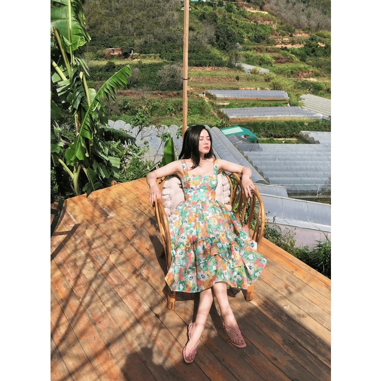 ĐẦM XÒE HOA LỤA ĐI CHƠI KẾT HỢP DỰ TIỆC QUÝ PHÁI SANG CHẢNH PU THỜI TRANG HHP