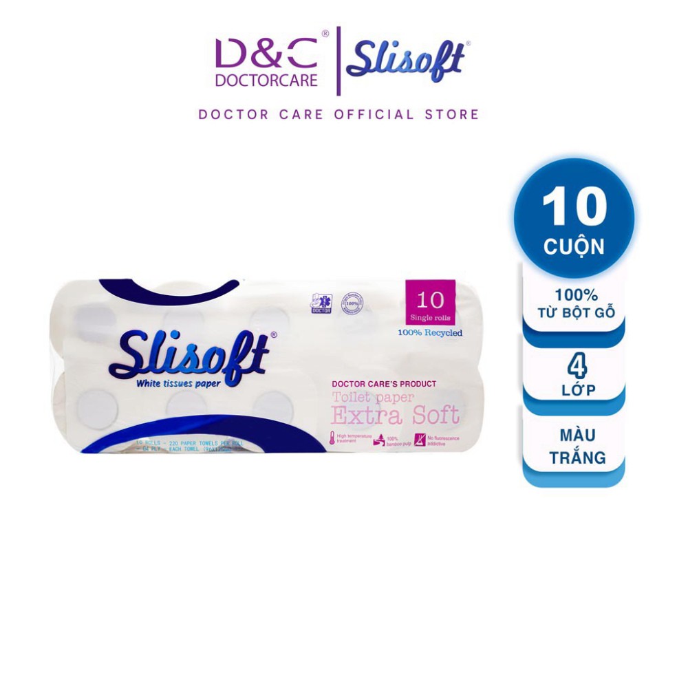 Giấy vệ sinh Slisoft Trắng an toàn cho cả gia đình 6 cuộn - 10 cuộn
