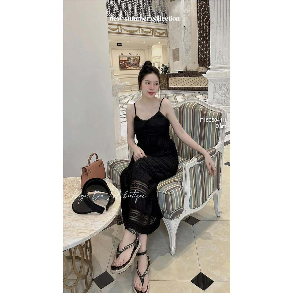 Đầm kiểu ren dáng dài 2 dây phối eo viền bèo!