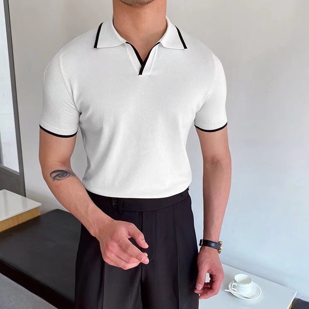 Áo Thun Polo Cổ Bẻ Họa Tiết Sọc Màu Trơn Đơn Giản Chất Lượng Cao Thời Trang Công Sở Cho Nam fashion áo thun nam có cổ Hàn Quốc áo thun tay lỡ simple áo phông rộng from rộng