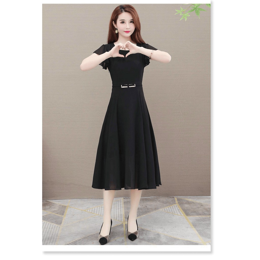 Đầm Voan Nữ Tay Cánh Tiên Eo Phối Khoen Thanh Lịch Cho Các Nàng