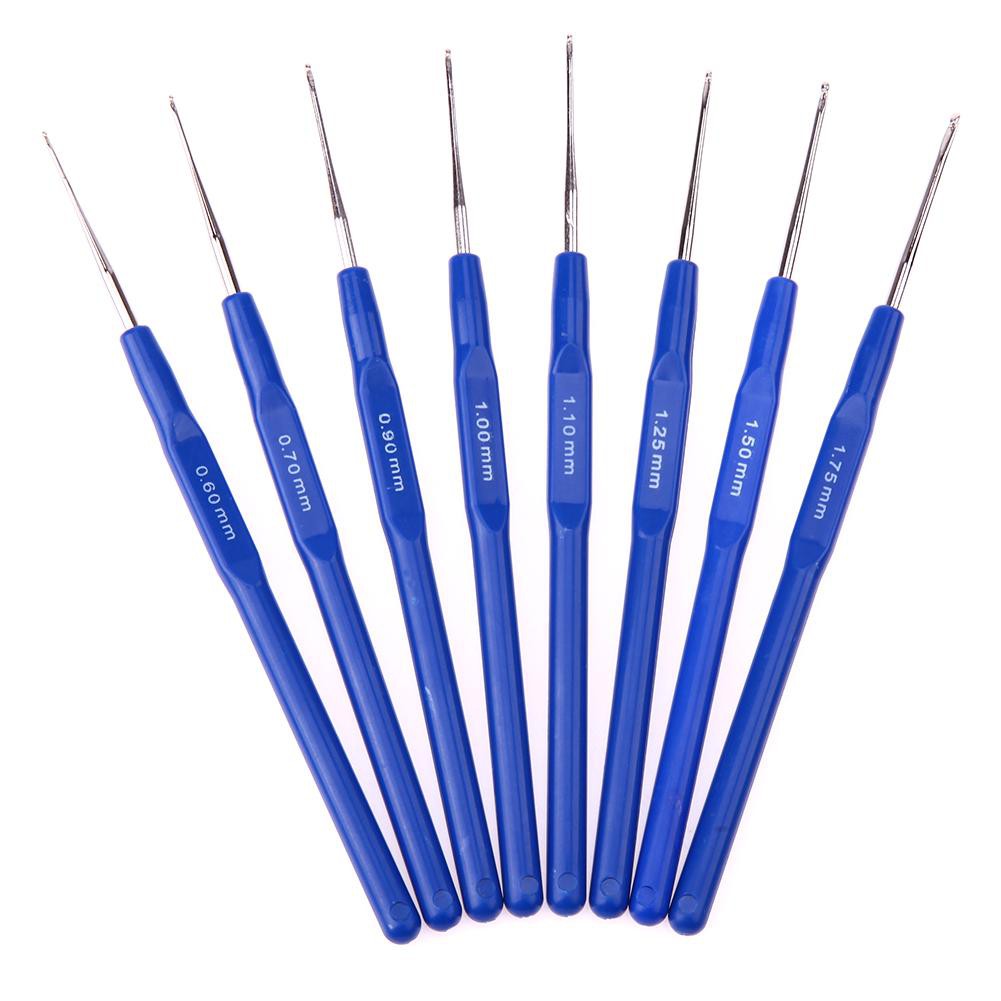 Bộ 8 kim móc khâu kích thước 0.6/0.7/0.9/1/1.1/1.25/1.5/1.75mm chiều dài 13.6cm