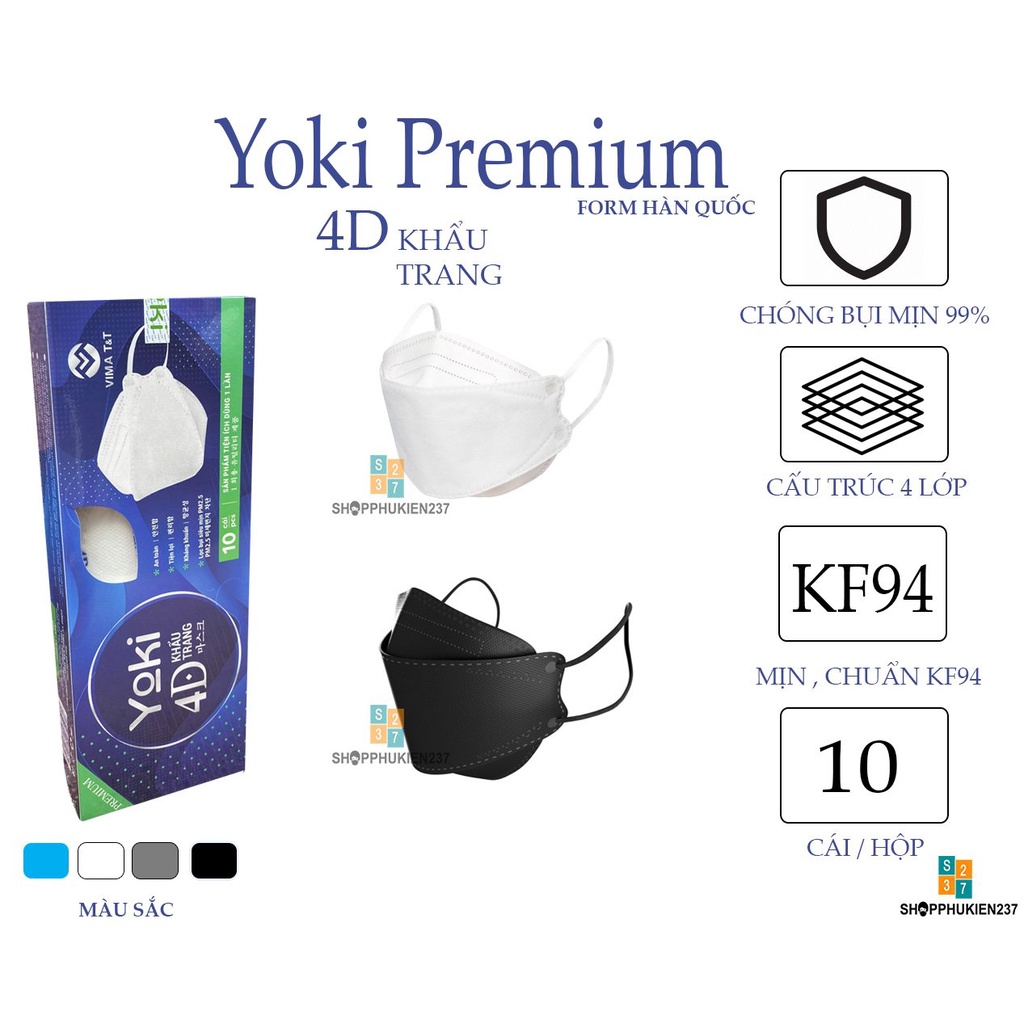 [Set 50 Cái] Khẩu Trang 4D Yoki Pro Premium Kf94 Hàng 4 Lớp Cao Cấp