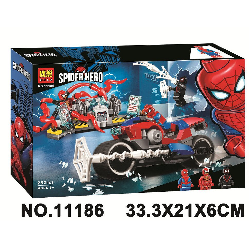 LEGO BELA 11186 SPIDERMAN XẾP HÌNH NGƯỜI NHỆN minifigures nhân vật spiderman và xe moto 252 MẢNH
