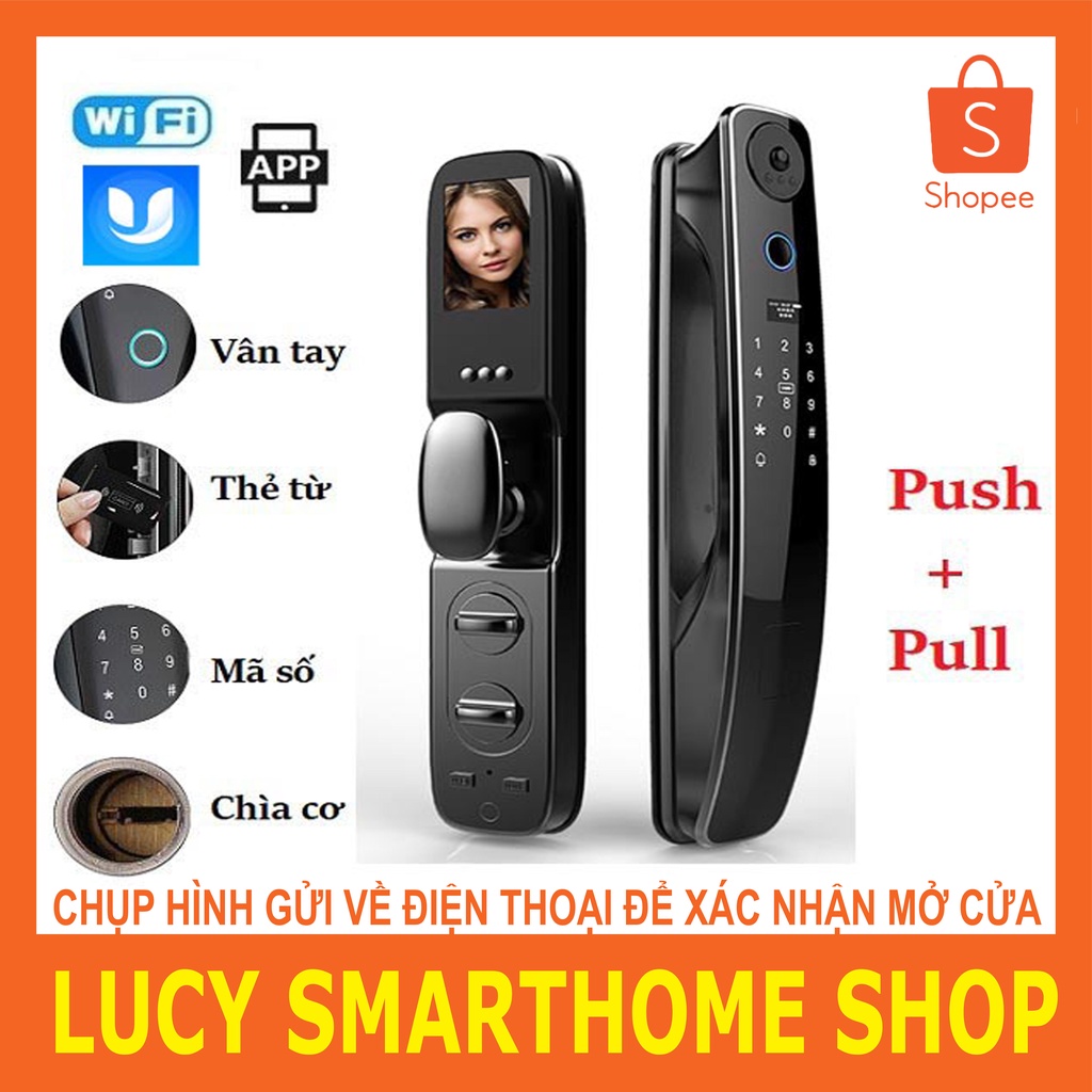 Khóa cửa vân tay Push Pull thông minh (có CAMERA) cao cấp kết nối WIFI (BH 12 tháng - Tùy chọn) - PP1-USS