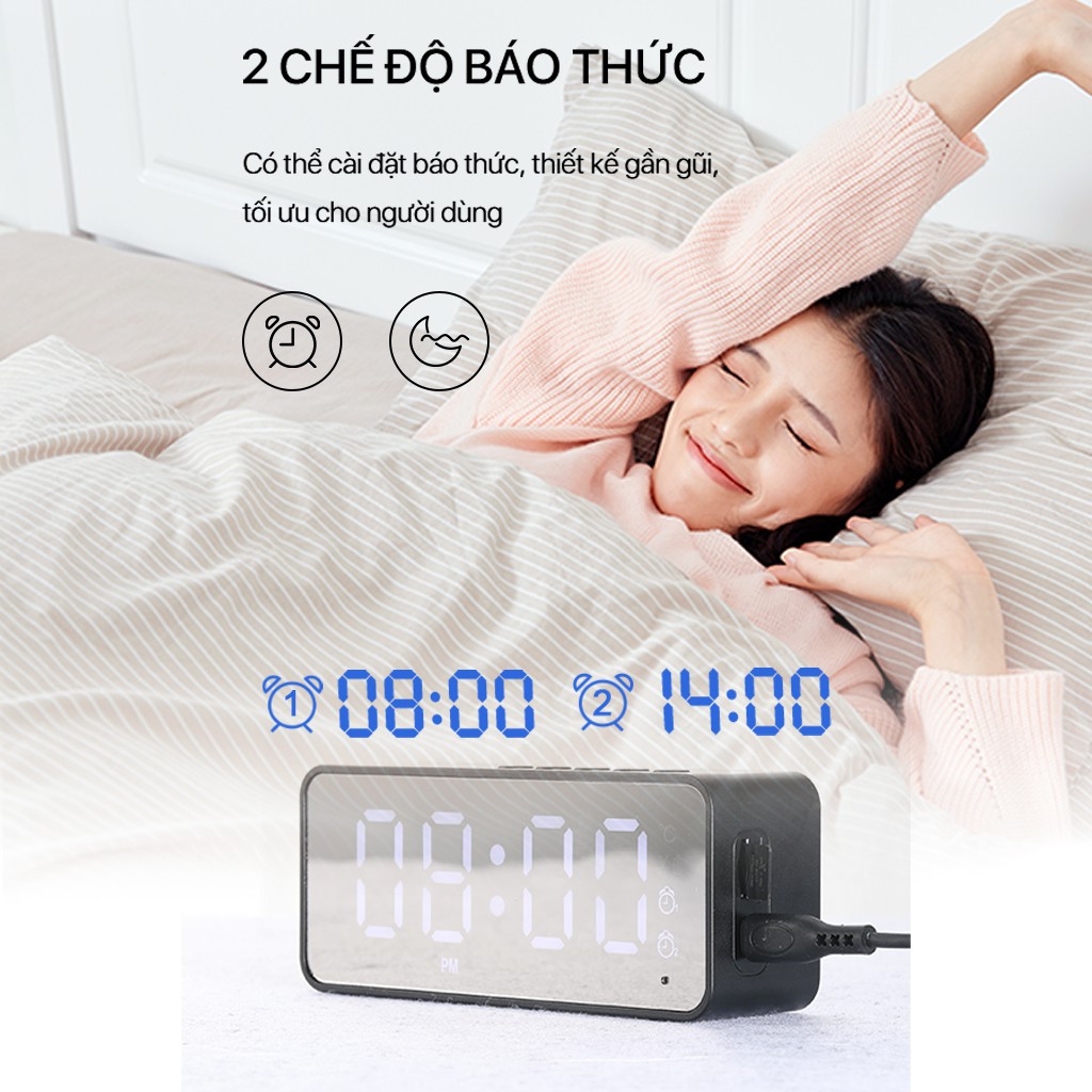 [Mã ELHACE giảm 4% đơn 300K] Loa Bluetooth 5.0 ROBOT RB150 Màn Hình LED Kiêm Đồng Hồ Báo Thức Hỗ Trợ Nghe FM, Thẻ Nhớ