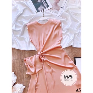⚡️BÁN SỈ⚡️Đầm lụa satin nhún eo hồng đất