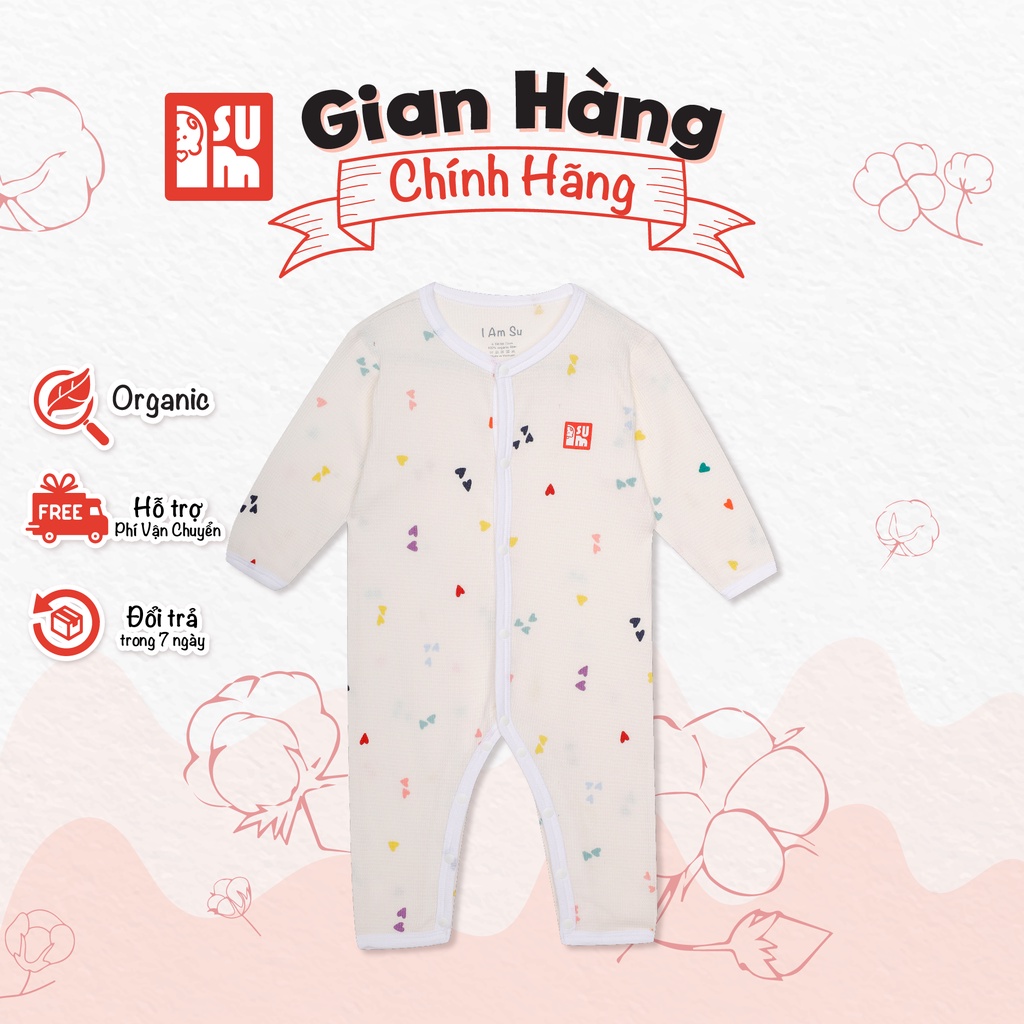 Quần áo sơ sinh bé trai bé gái IAMSU bộ quần áo sơ sinh body liền thân cài thẳng dài tay vải sợi cotton organic nhập Hàn