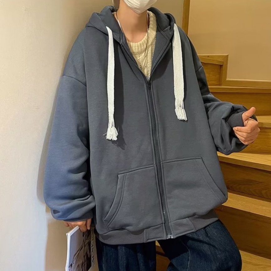 Áo Khoác Có Nón Phối Khóa Kéo áo khoác nam Đơn Giản Thời Trang áo khoác hoodie Hàn Quốc Mới áo khoác dây kéo Nam Nữ