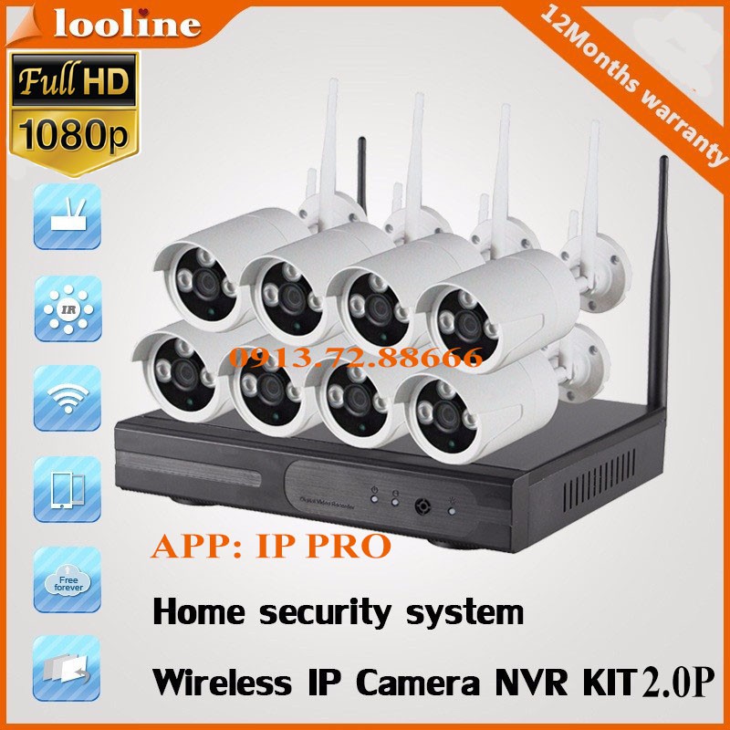 Bộ Kit Camera Không Dây 8 Kênh IP Wifi NVR Kit 2.0MP