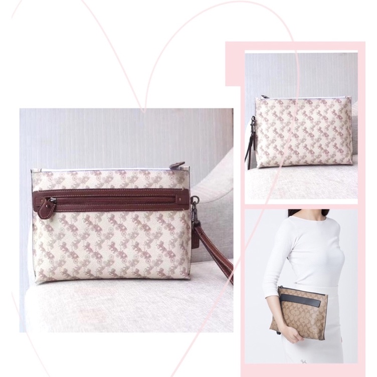 Coashi pouch-[CLUTCH NAM CAO CẤP]-tone trắng nâu xe đặc trưng hãng