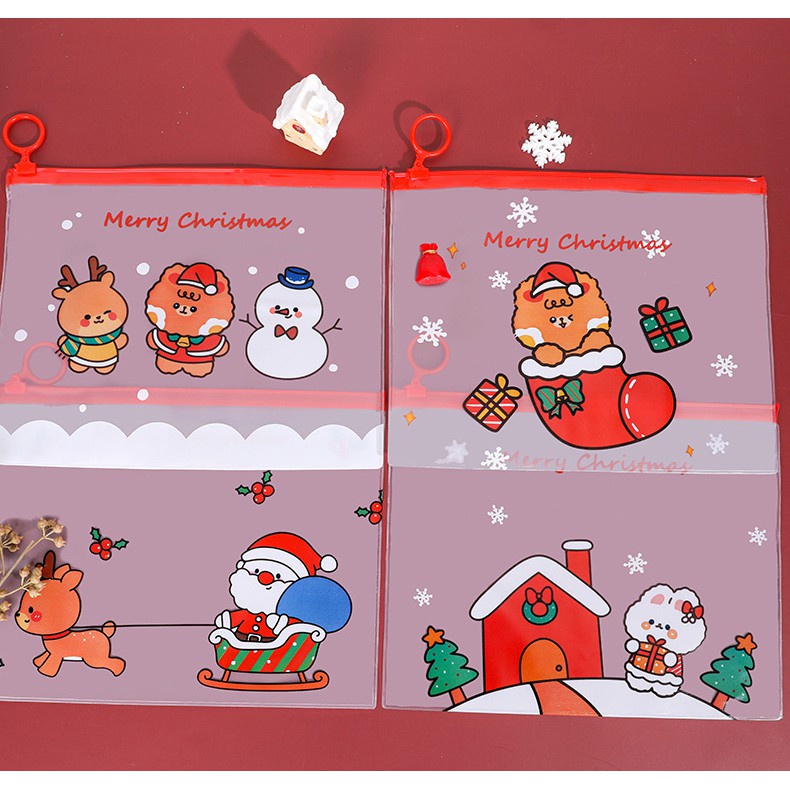 Hộp bút trong suốt hoạt hình giáng sinh, noel cute đáng yêu (21x17cm)