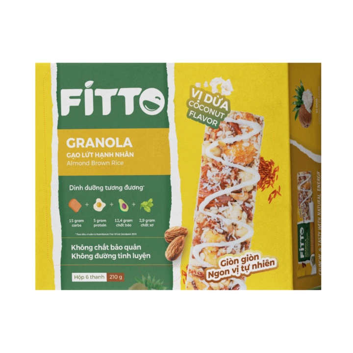 HỘP 6 THANH NĂNG LƯỢNG FITTO DỪA - BÁNH ĂN KIÊNG-GIẢM CÂN- TIỂU ĐƯỜNG- ĂN CHAY