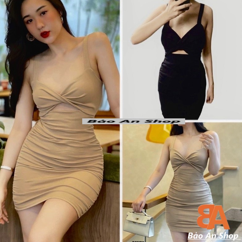 Đầm body 2 dây bản to xoắn ngực