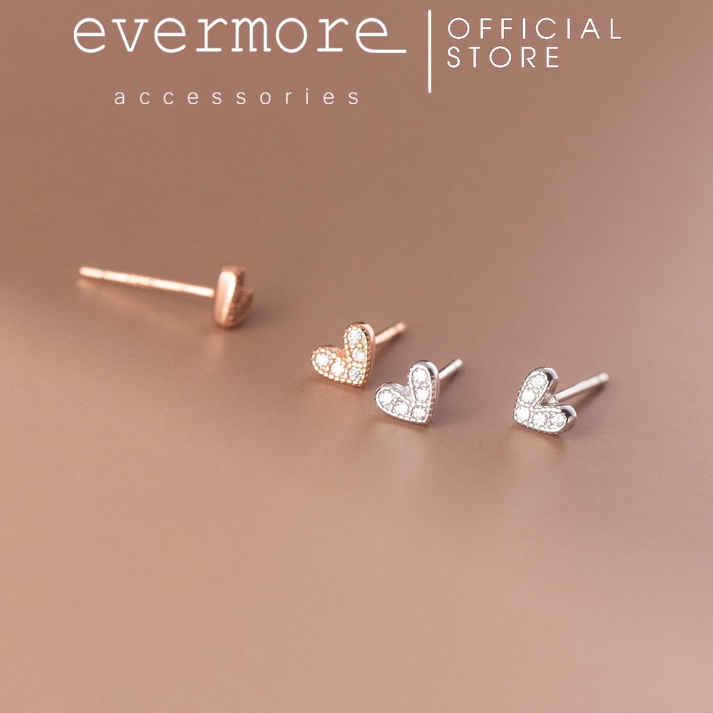 Bông tai bạc EVERMORE, bông tai bạc S925 trái tim đính đá lấp lánh thanh lịch, minimalism - H050