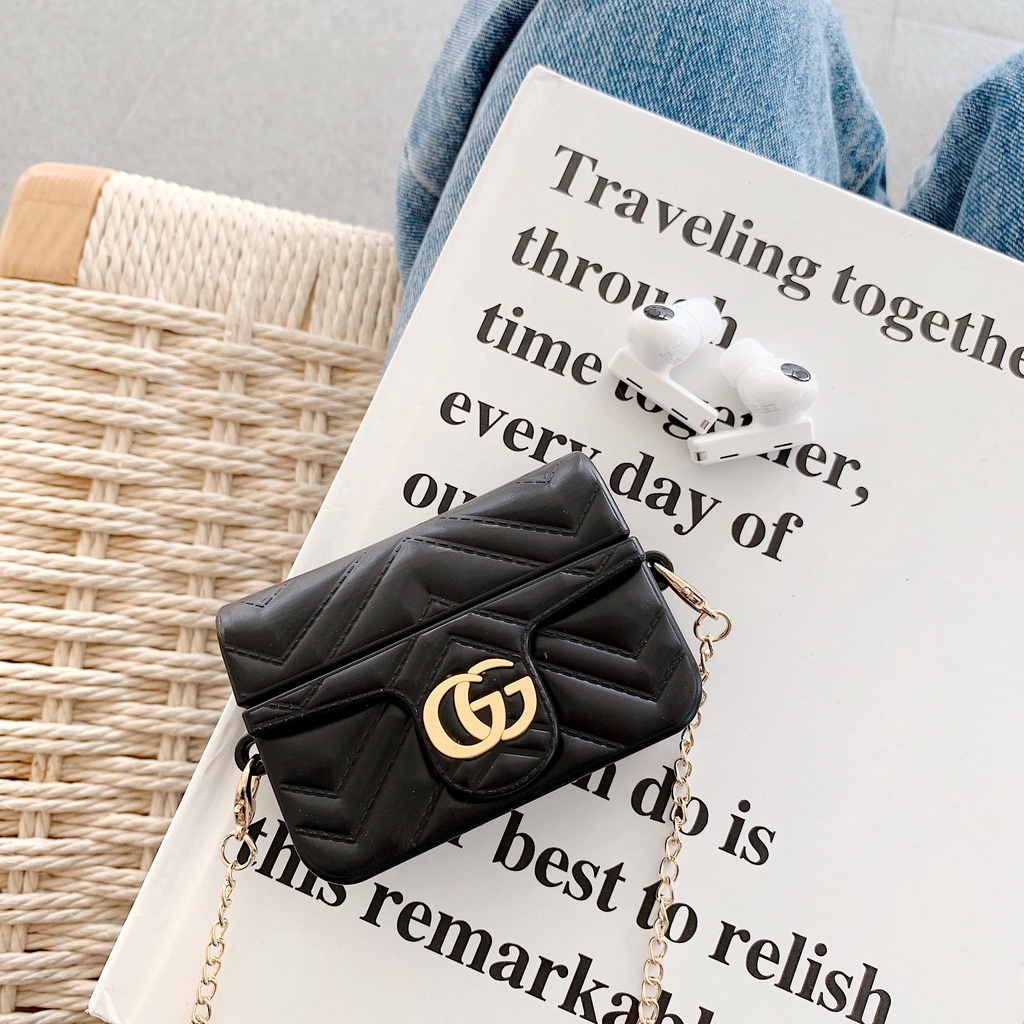 Túi đựng tai nghe màu đen Vỏ silicon Airpods có dây chuyền cho tai nghe Bluetooth Apple Airpod1 / 2 Pro Vỏ bảo vệ mềm