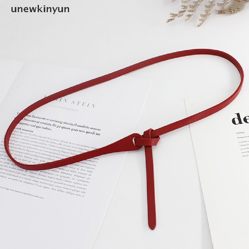 Thắt lưng da bản nhỏ màu trơn thiết kế nút thắt nơ thời trang mới xinh xắn