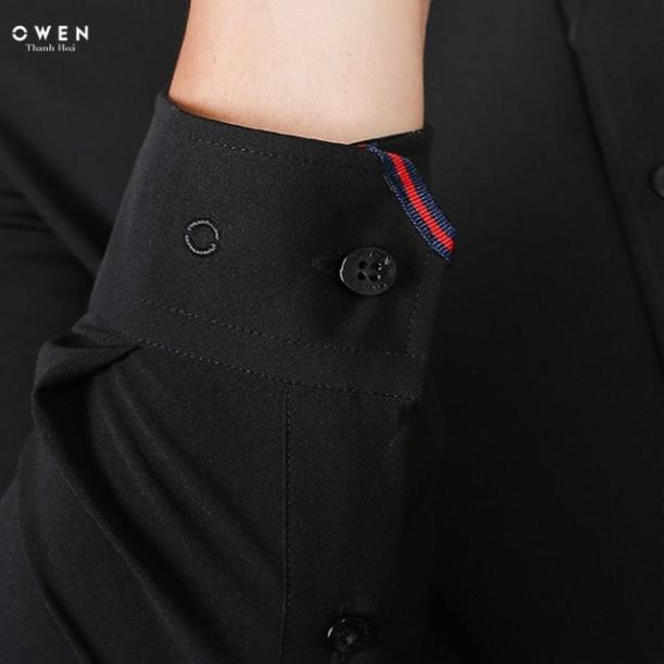 OWEN - Áo sơ mi dài tay Owen regular fit màu đen trơn 90646  ༷