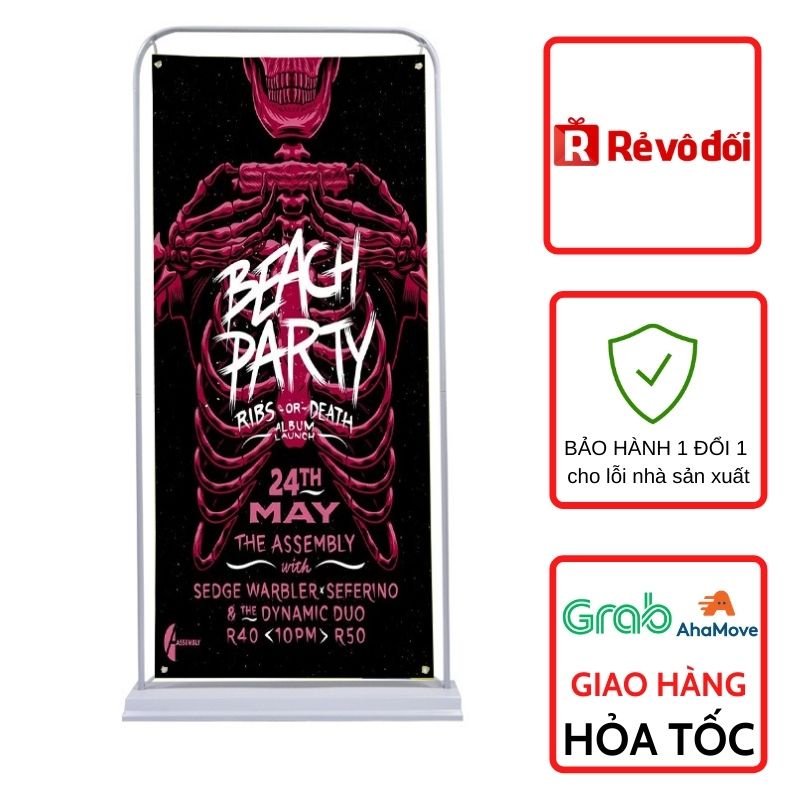Khung Standee kiểu cửa 2 mặt có đế nhựa đựng nước ngoài trời hoặc đế sắt trong nhà