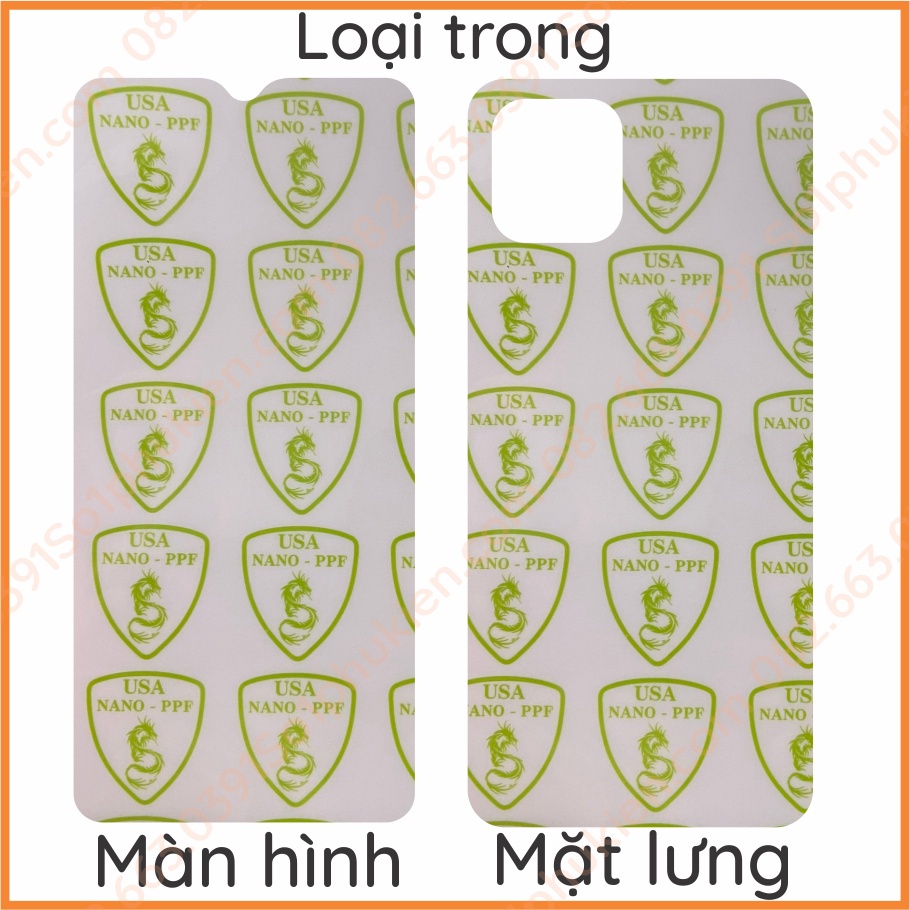 Dán PPF Samsung A03 loại trong, nhám dành cho màn hình, mặt lưng, lưng bo viền