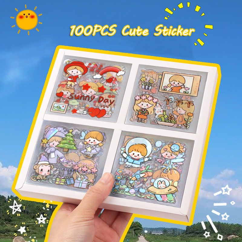 Bộ 20 / 25 / 100 Sticker Hoạt Hình Xinh Xắn Chống Thấm Nước