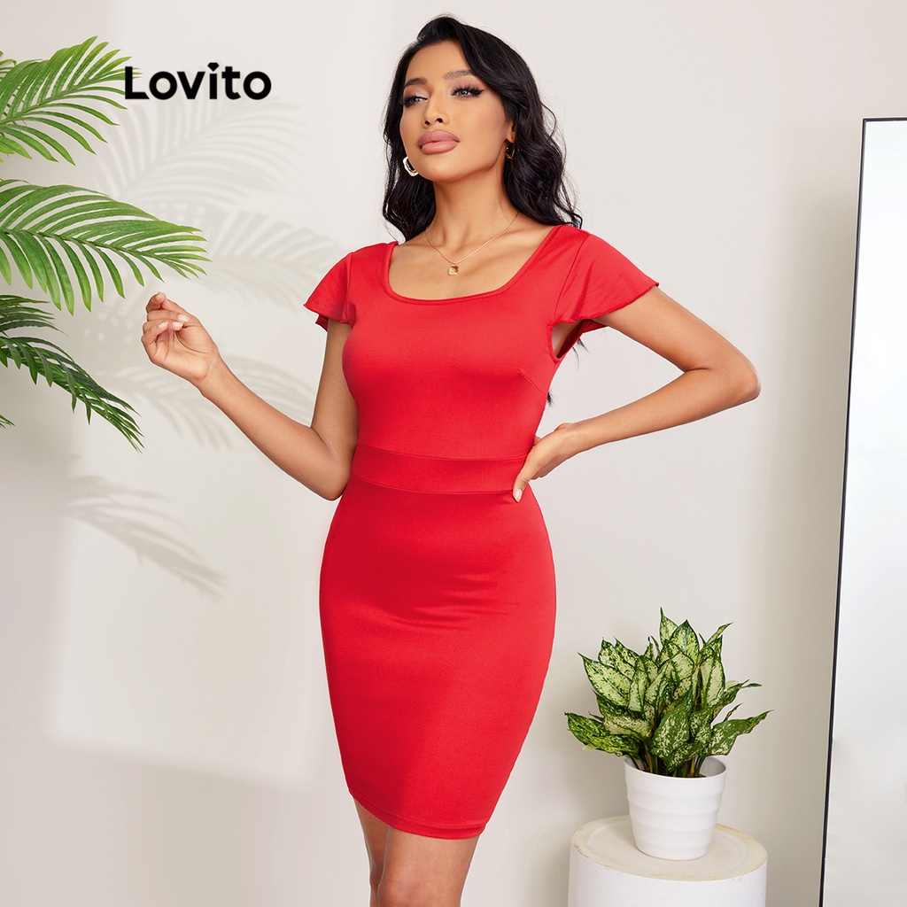 Đầm Lovito màu trơn buộc dây hở lưng phong cách thanh lịch L27LD101 (màu đỏ)