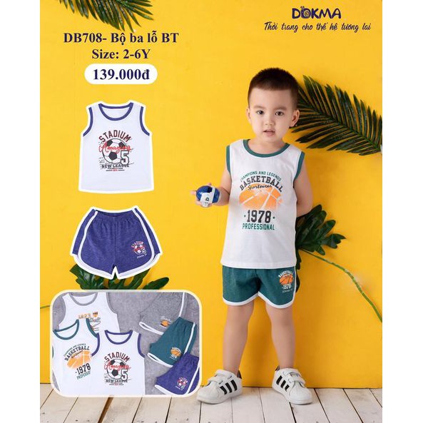 2-6Y Bộ ba lỗ bé trai cotton mềm min DB708 Dokma