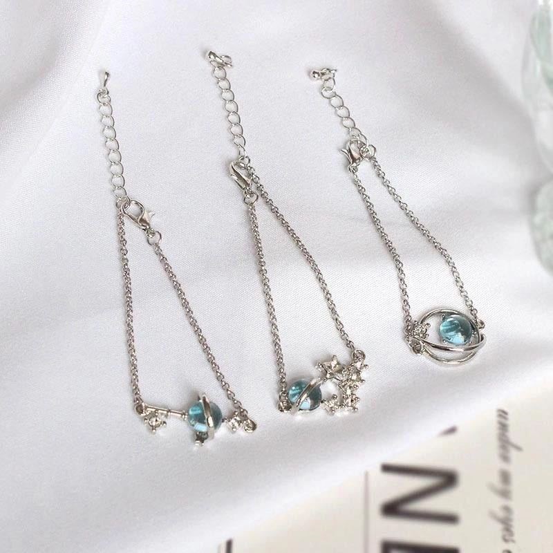 Vòng đeo tay / Vòng cổ đính đá màu xanh dương xinh xắn phong cách Hàn Quốc dành cho phụ nữ  YR