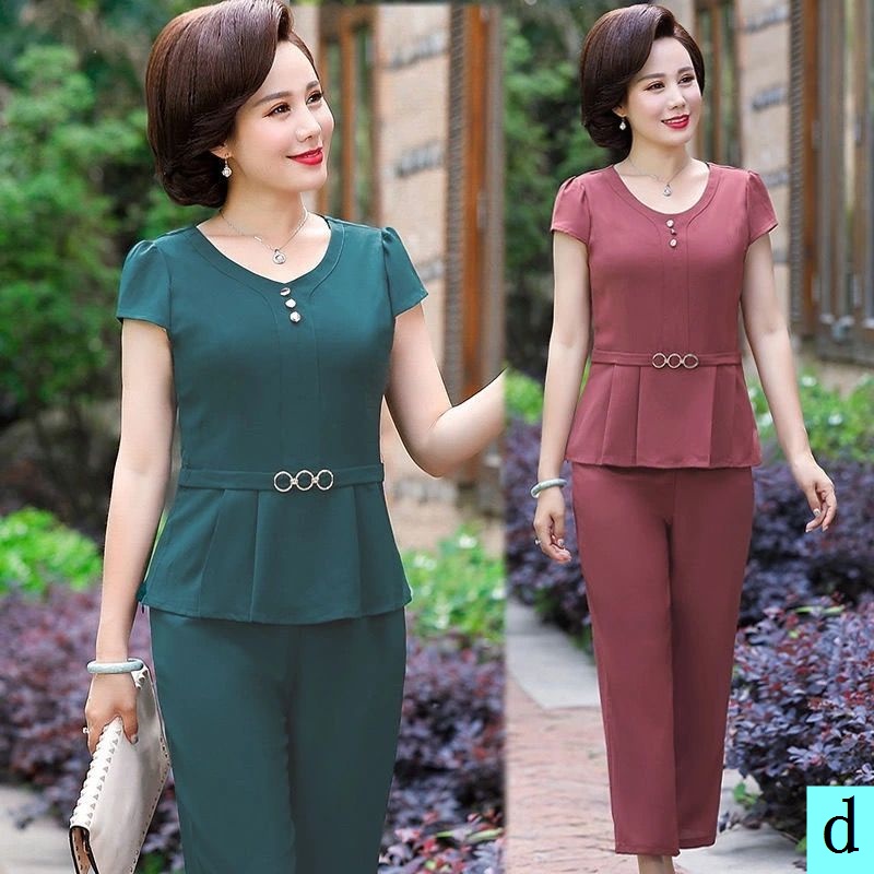 Set Áo Thun Ngắn Tay Và Quần Lửng Thời Trang Cho Phụ Nữ Trung Niên 40-50 Tuổi