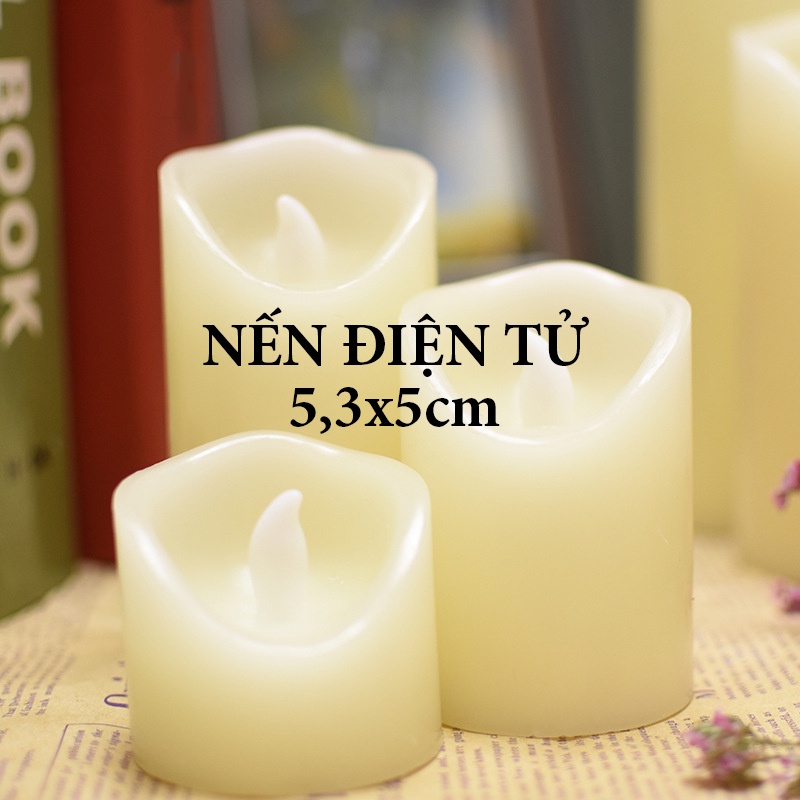 Nến điện tử sáp nhựa trang trí 5,3 x 5cm nến giả lồng nến, nến cốc