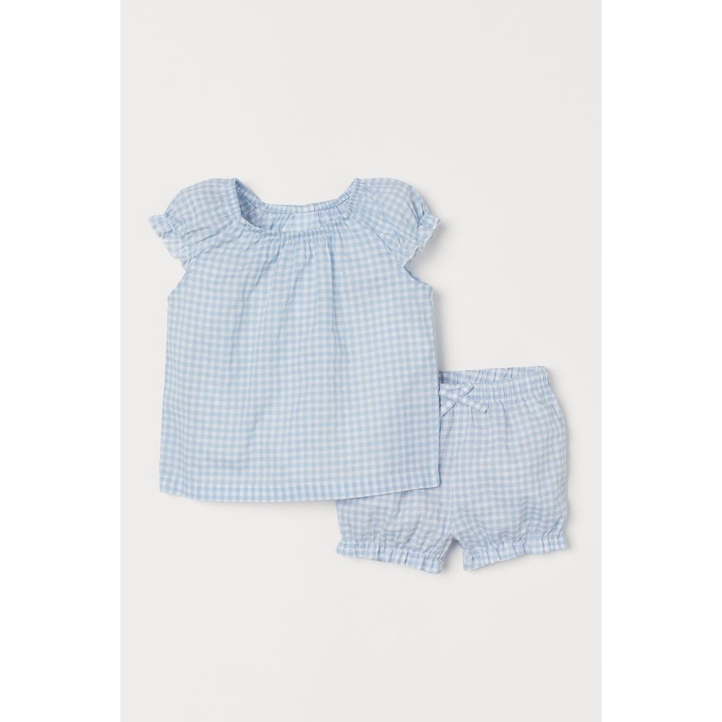 Set bộ ngắn caro xanh, chất vải cotton 100%, Hờ mờ UK săn SALE